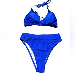 HIGH CUT high waist Royal blue bikini w triangle string bikini top NWOT